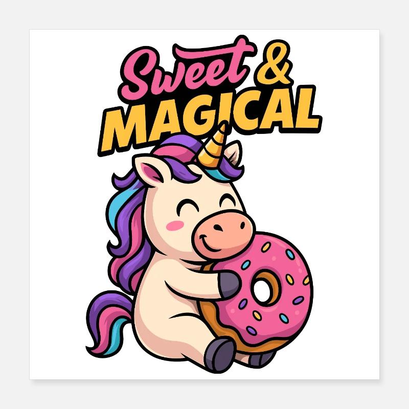 Süßes Einhorn mit Donut Poster 40x40 cm