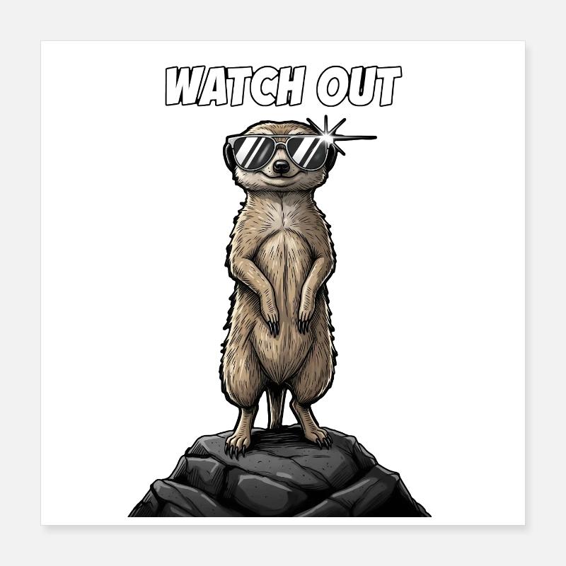 Design cool avec des suricates, attention ! Poster 40 x 40 cm