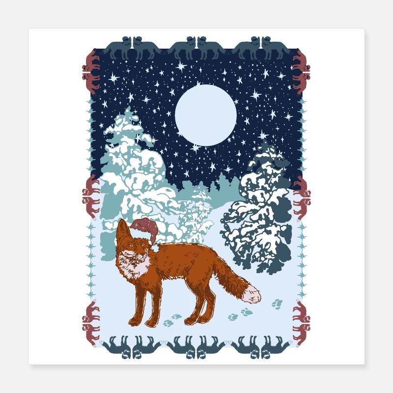 FOX UNDER MOONLIGHT Poster 16" x 16" (40x40 cm)