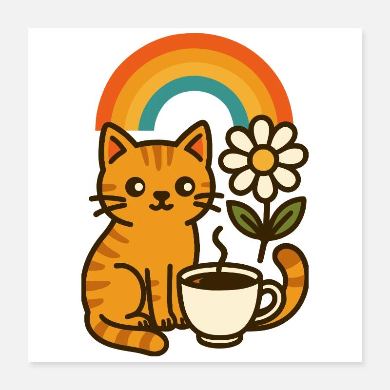 Coffee, Cat and Rainbow Poster 16" x 16" (40x40 cm)