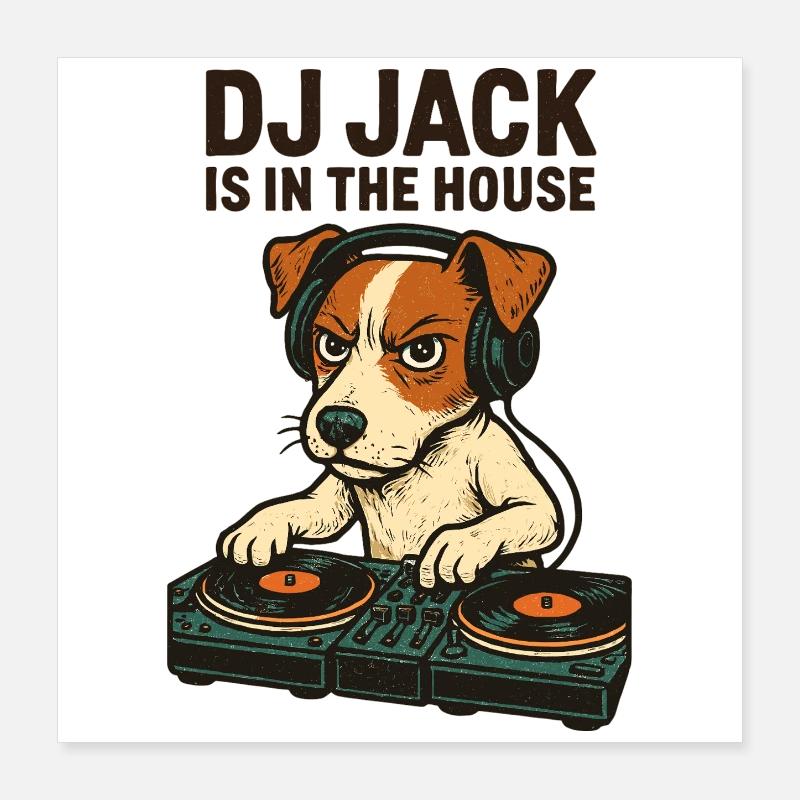 Jack Russell Terrier DJ Turntables Techno Geschenk Poster 40x40 cm