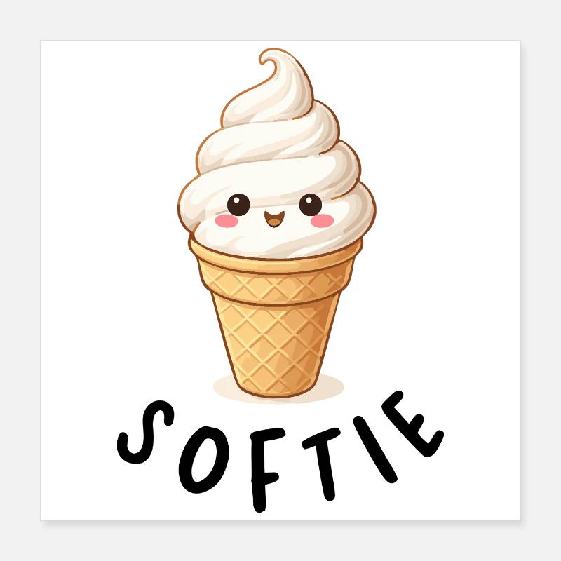 Kawaii Eiscreme auf Waffel Poster 40x40 cm