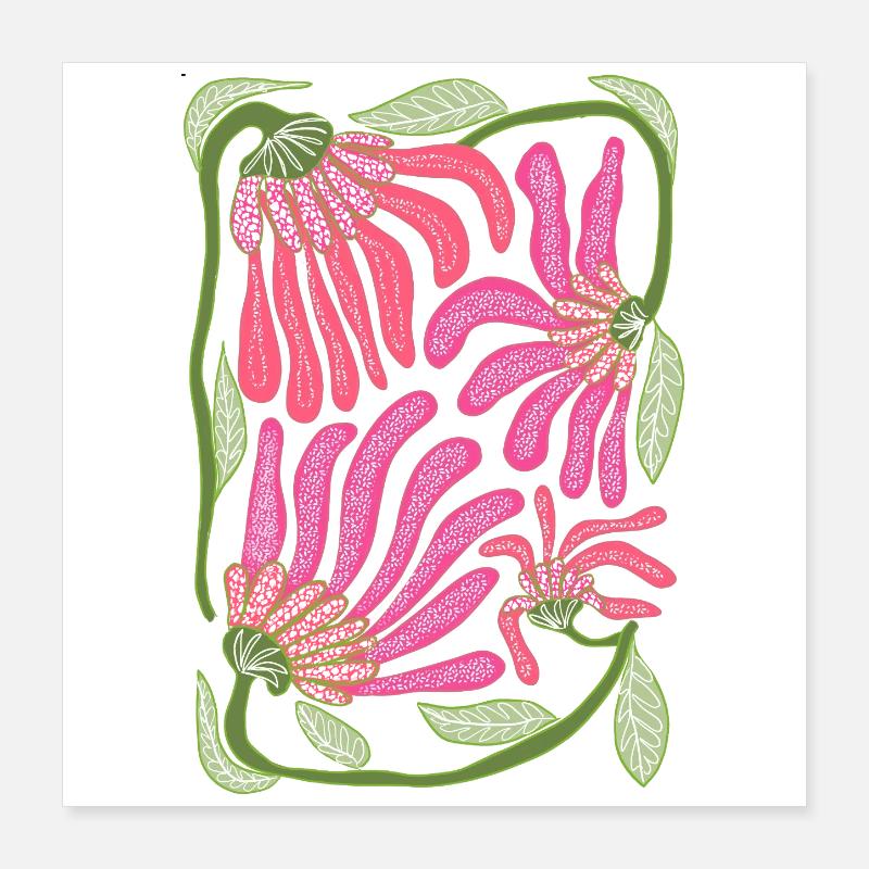 Pink Boho Floral Hand Drawn Design Poster 16" x 16" (40x40 cm)