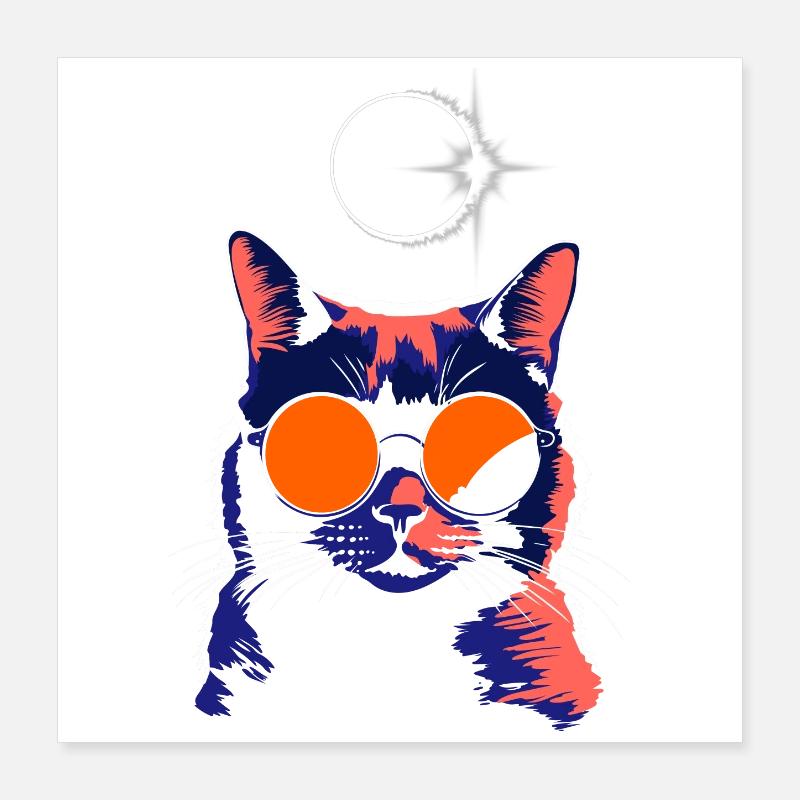Katze Sonnenbrille Total Eclipse Cat Poster 40x40 cm
