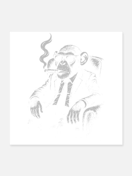 Zigarrenaffe im Anzug - Poster 40x40 cm - Weiß