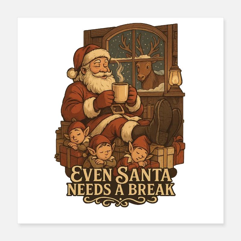 Weihnachtsmann Pause am Kamin Poster 40x40 cm