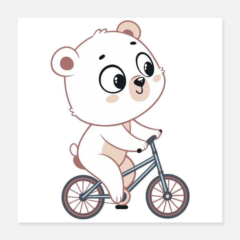 Pastel Cycling White Bear Poster 16" x 16" (40x40 cm)
