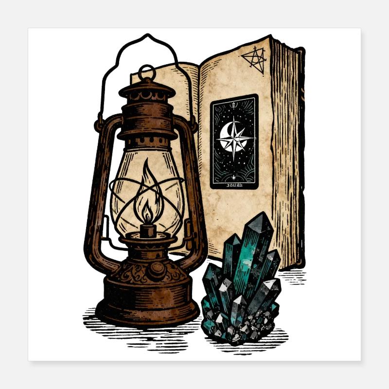 Lantern, Book and Crystals Poster 16" x 16" (40x40 cm)