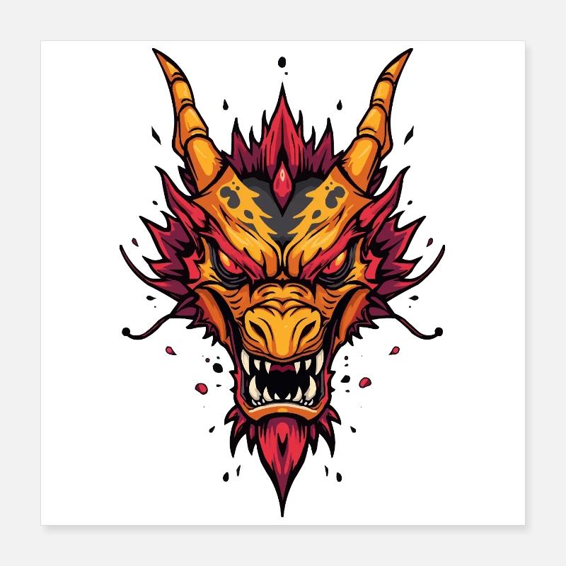 Flammender asiatischer Drache Poster 40x40 cm