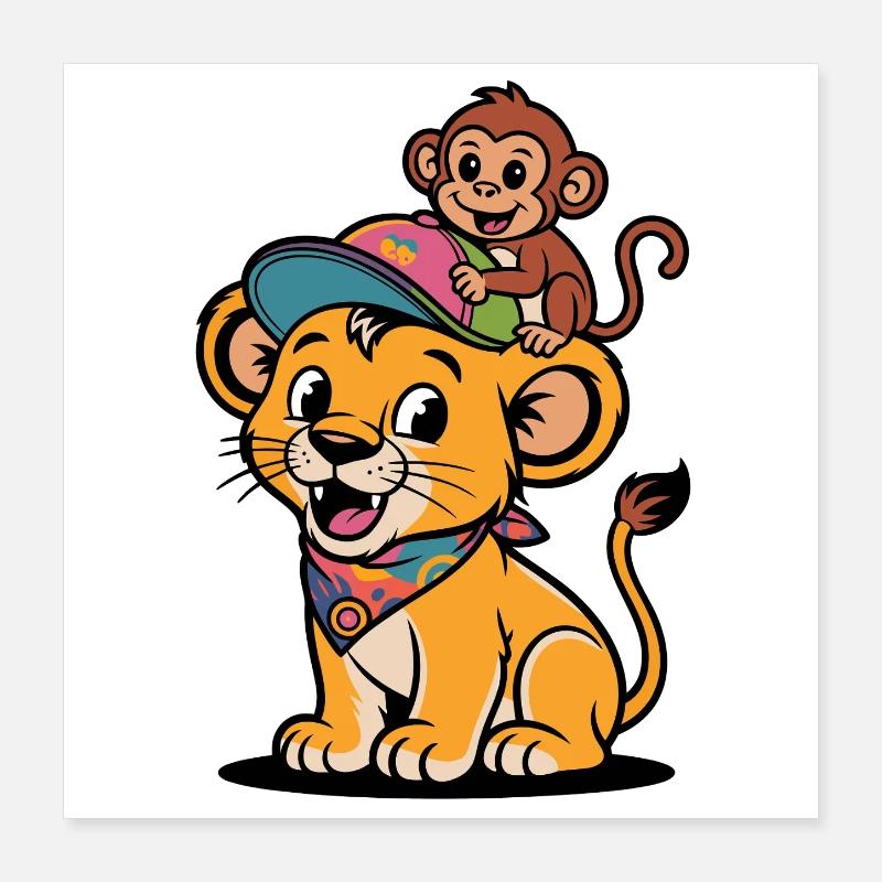 Süßer Löwe und Affe – Beste Freunde Poster 40x40 cm