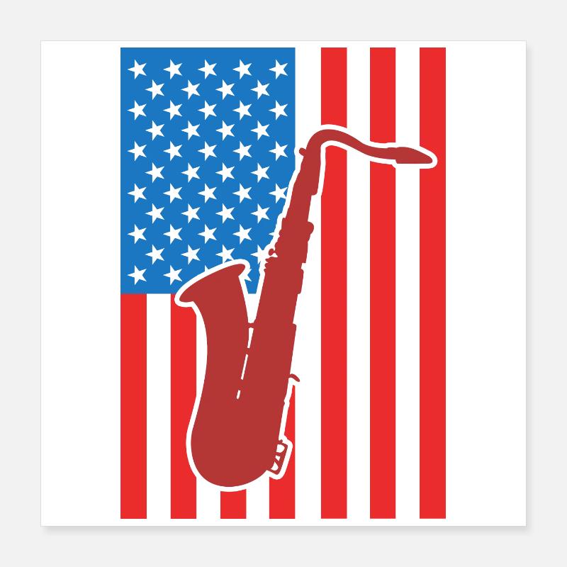 Saxophone États-Unis Drapeau Poster 40 x 40 cm