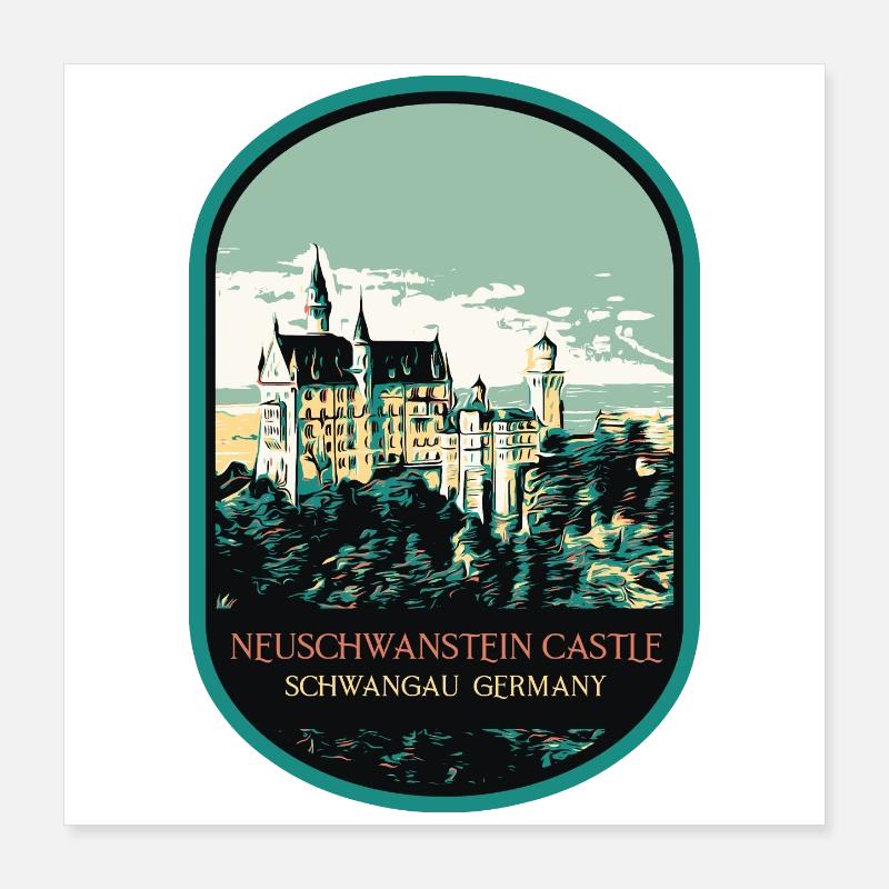 Silhouette du château de Neuschwanstein Poster 40 x 40 cm