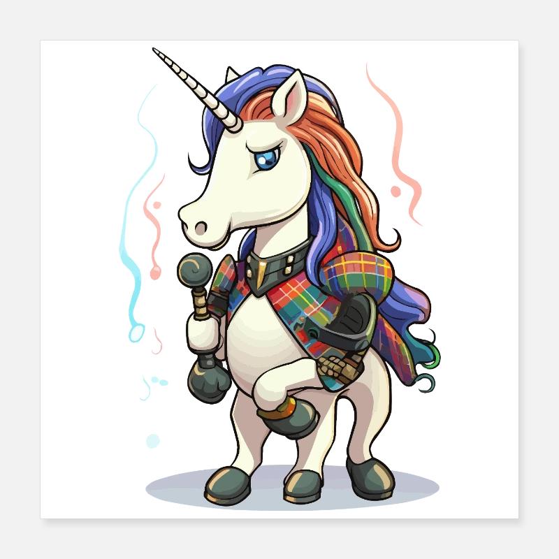 Licorne avec micro sur une scène colorée à carreaux Poster 40 x 40 cm