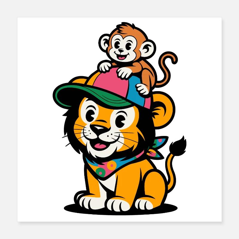Süßer Löwe und Affe – Beste Freunde Poster 40x40 cm