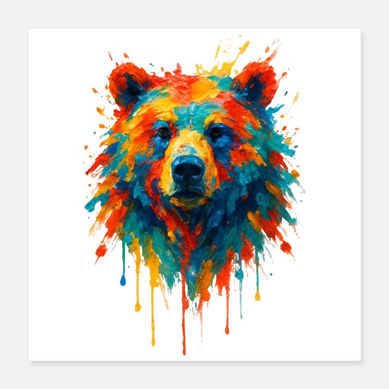 Bär im Splatter-Dynamik-Gemälde Poster 40x40 cm