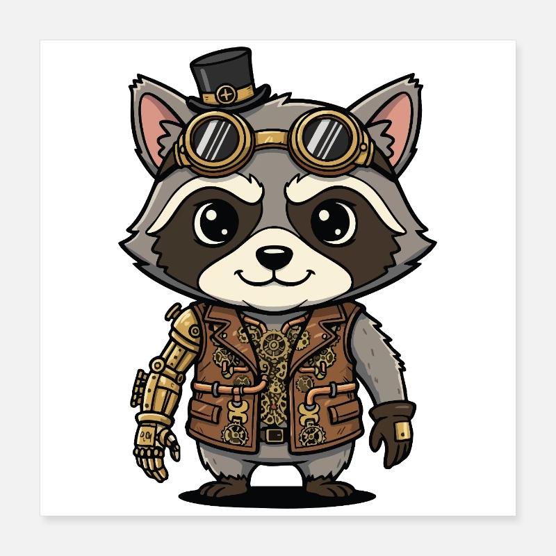 Raccoon Steampunk Arm Robotic Engineer Poster 16" x 16" (40x40 cm)