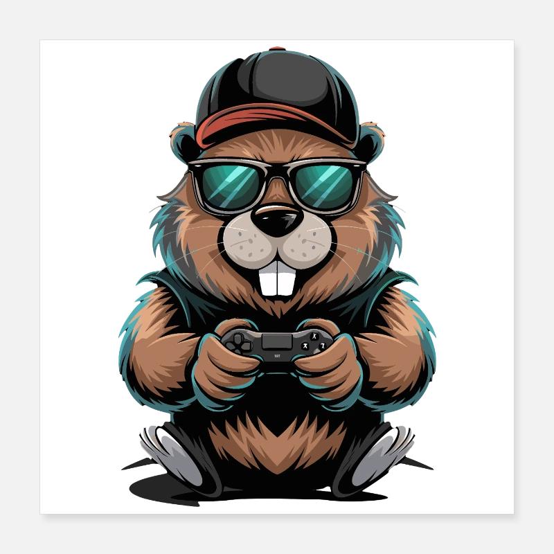  Cooler Gamer Biber Mit Controller Und Poster 40x40 cm