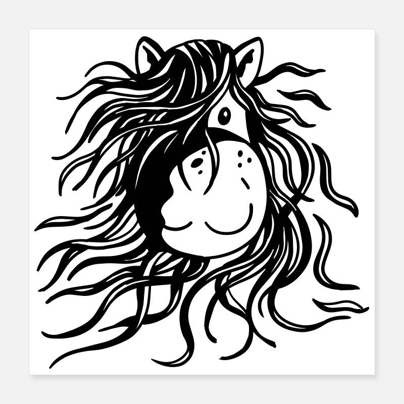 Happy Horse - Horses - Pony - Comic Poster 16" x 16" (40x40 cm)