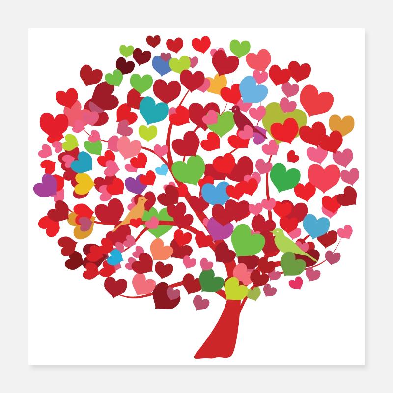 Herzbaum Illustration mit bunten Blättern Poster 40x40 cm