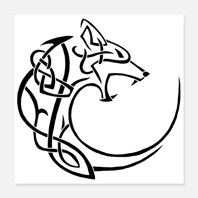 schwarzer Mondwolf Poster 40x40 cm