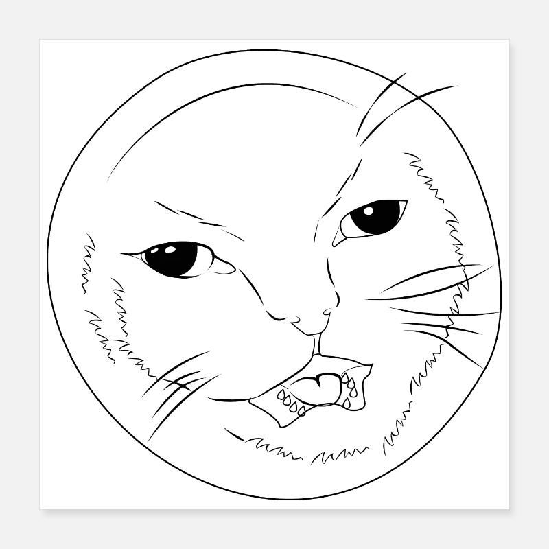 Cute Funny Cat Face – Hehe Cat Meme Lineart Poster 16" x 16" (40x40 cm)