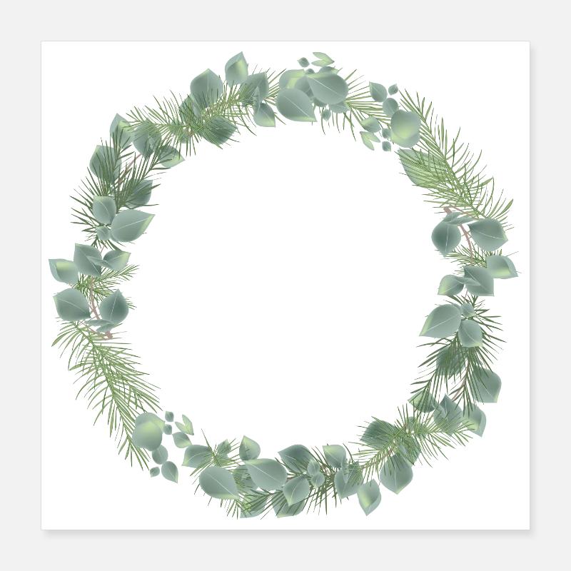Couronne d’hiver de branches d’eucalyptus et de sapin Poster 40 x 40 cm