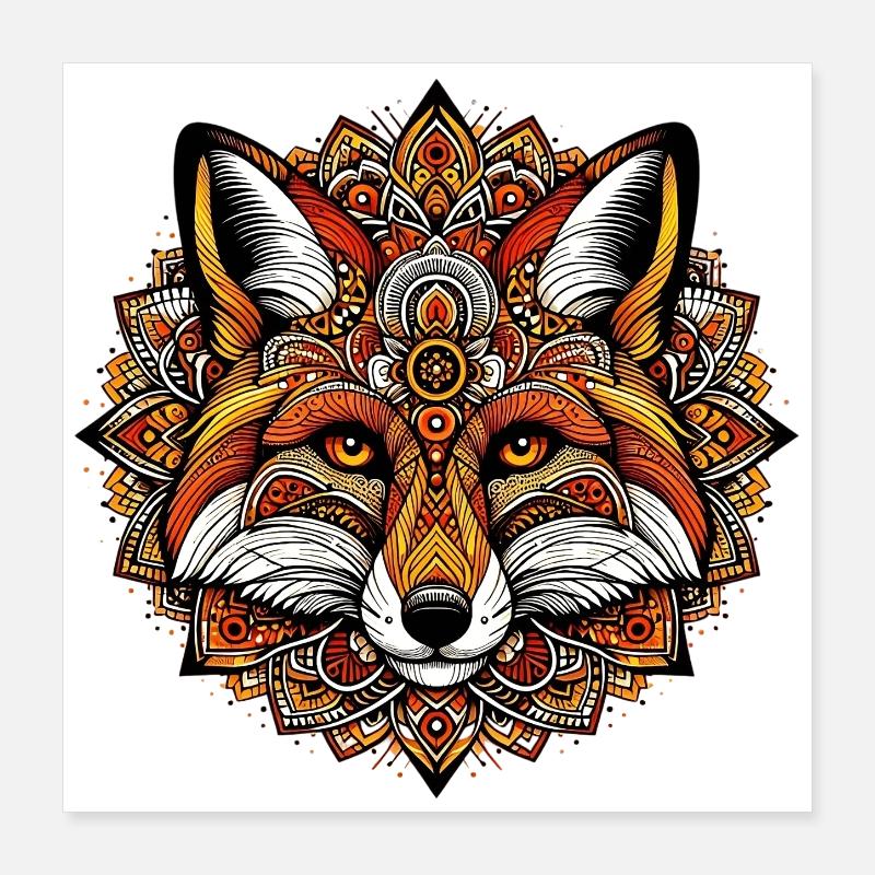 Renard décoré de Mandalas Poster 40 x 40 cm