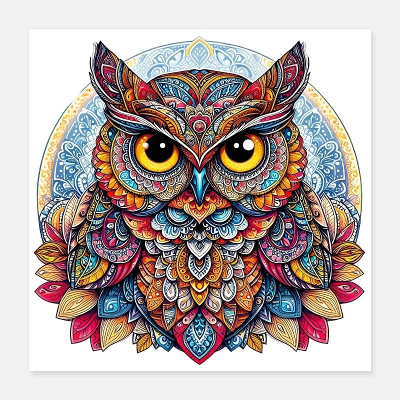 Hibou décoré de Mandalas Poster 40 x 40 cm