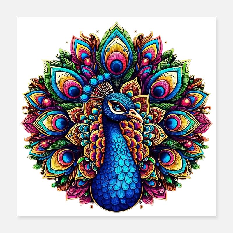 Paon décoré de Mandalas Poster 40 x 40 cm