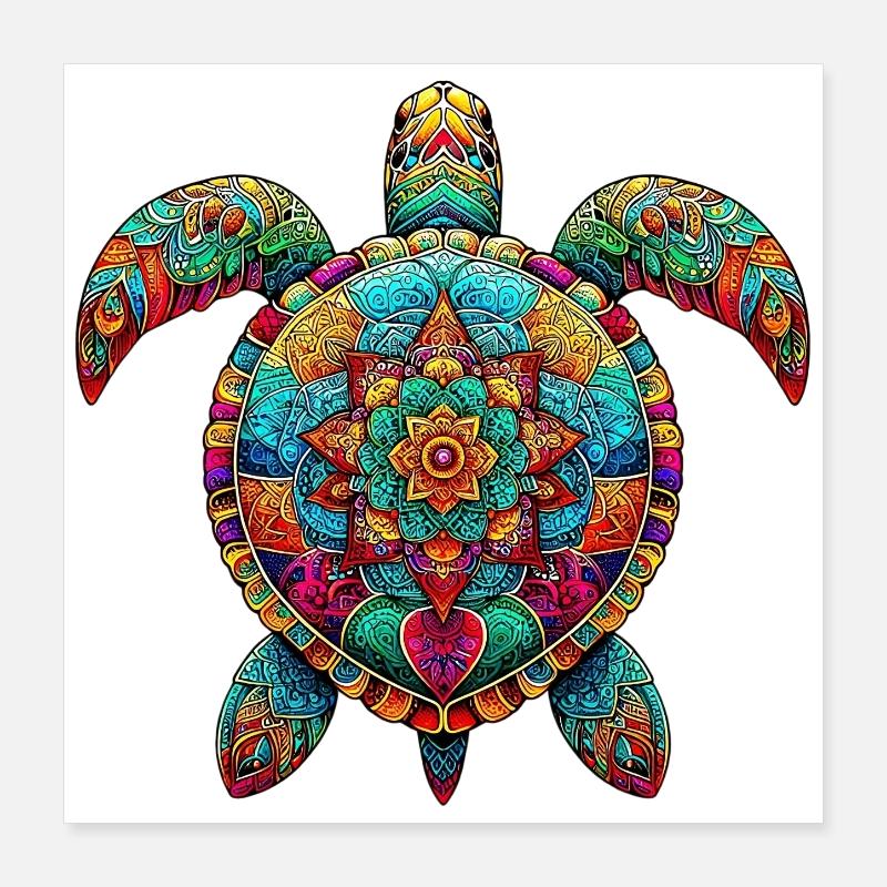 Tortue de mer décorée de Mandalas Poster 40 x 40 cm
