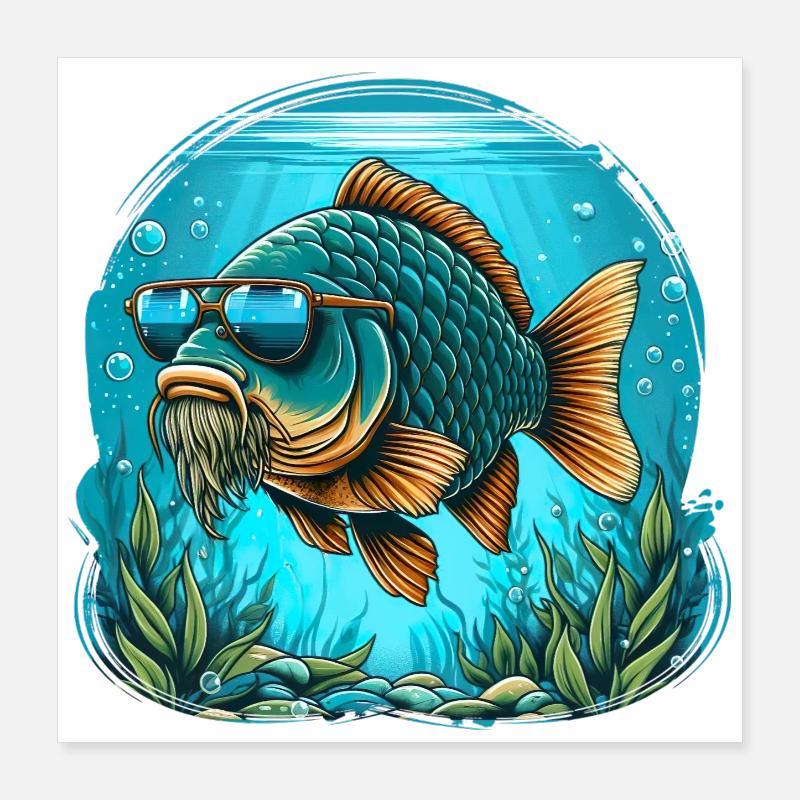 Carpe avec lunettes de soleil Poster 40 x 40 cm