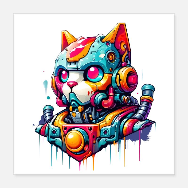 Cat designed as a robot in comic graffiti style Poster 16" x 16" (40x40 cm)