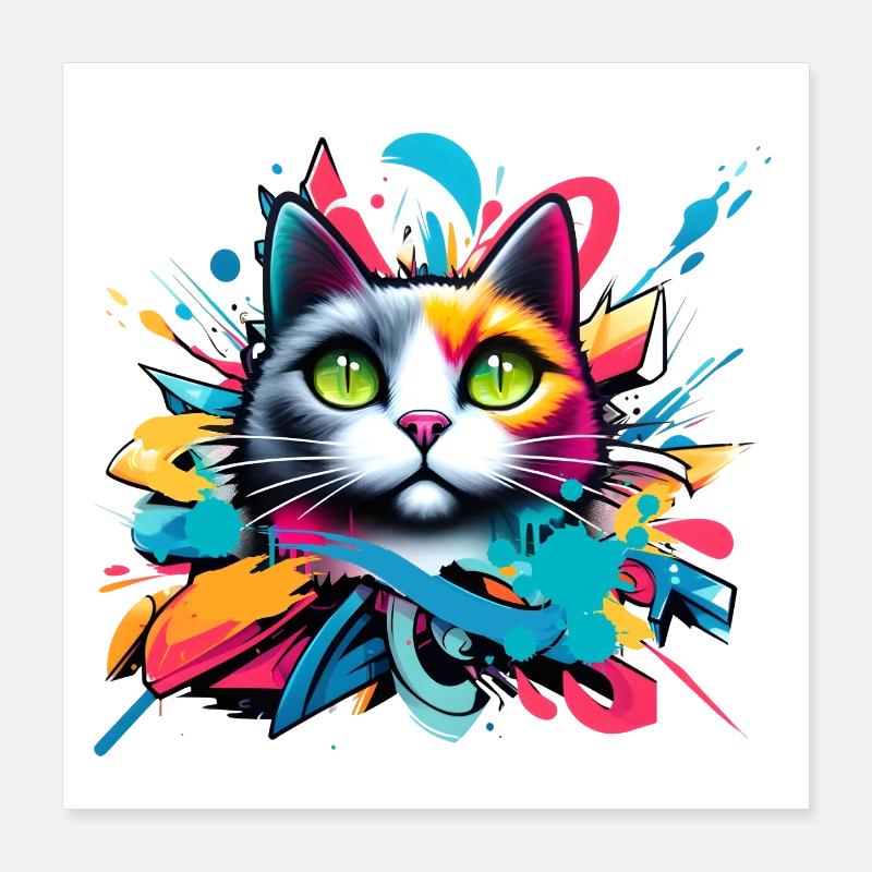 bunte Katze gestaltet im Comic Graffiti Stil Poster 40x40 cm