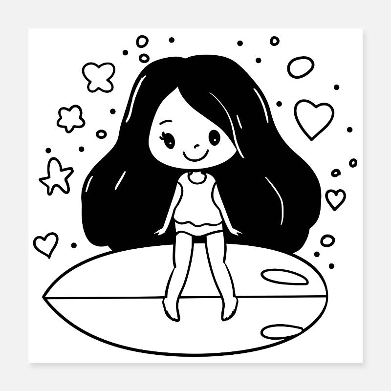 Surfeur de dessin animé Poster 40 x 40 cm