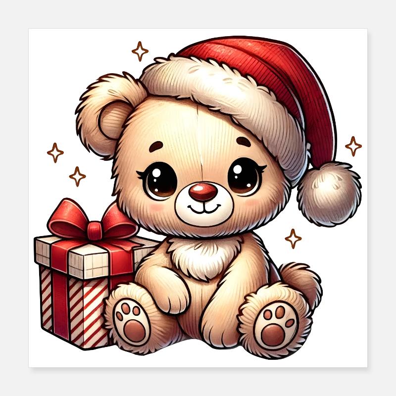 Teddy bear with gift – heartwarming motif Poster 16" x 16" (40x40 cm)