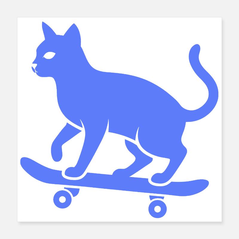 Coole Katze Skateboarder Silhouette Minimalistisch Poster 40x40 cm