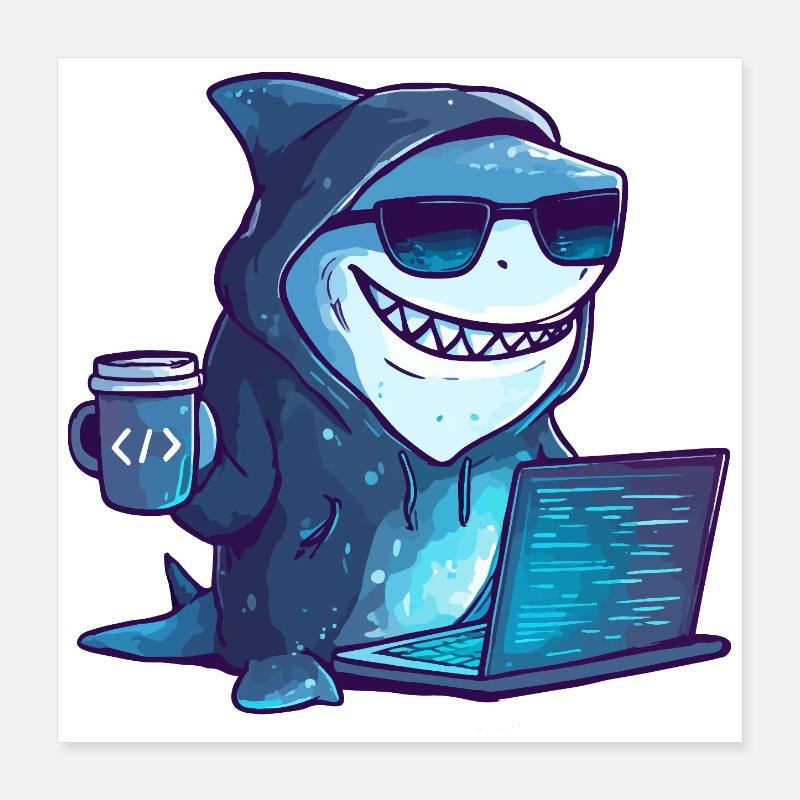 Cyber Shark Hacker Design Poster 40x40 cm