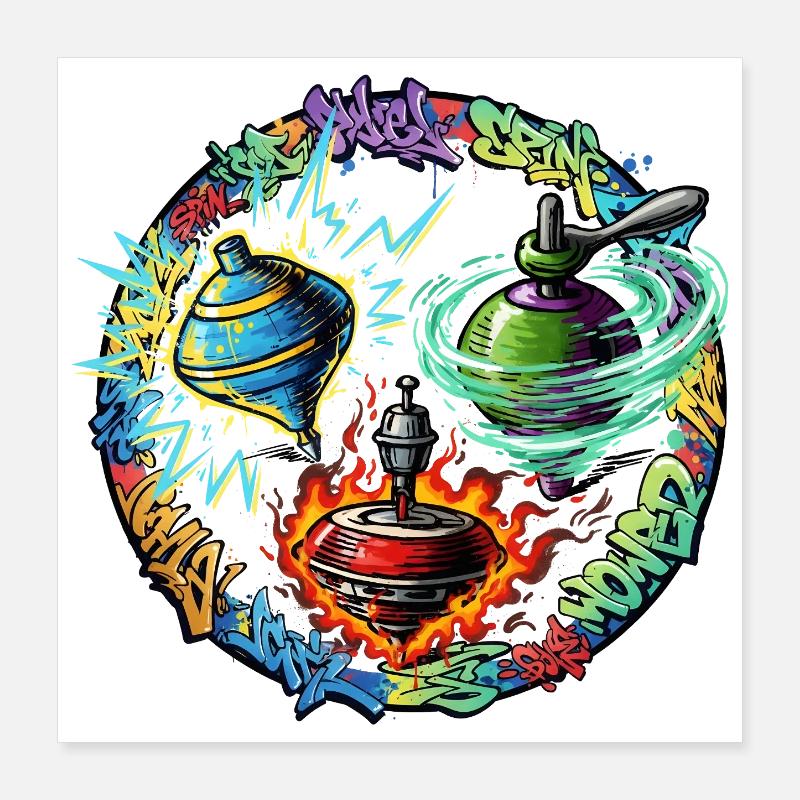 Yoyo Fire Graffiti Circle Poster 16" x 16" (40x40 cm)