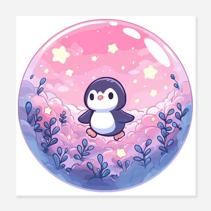 Pastel penguin in the cloud forest Poster 16" x 16" (40x40 cm)