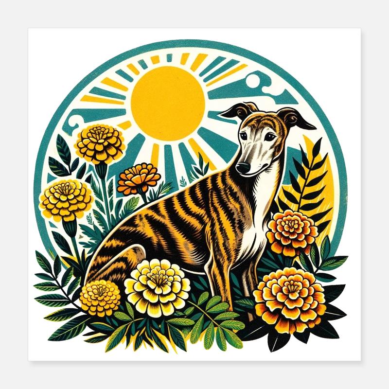 Lévrier floral éclairé par le soleil Poster 40 x 40 cm