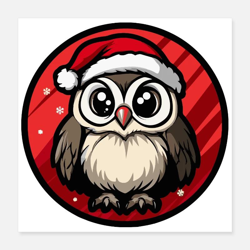 Winter Eule im Santa Hut Poster 40x40 cm
