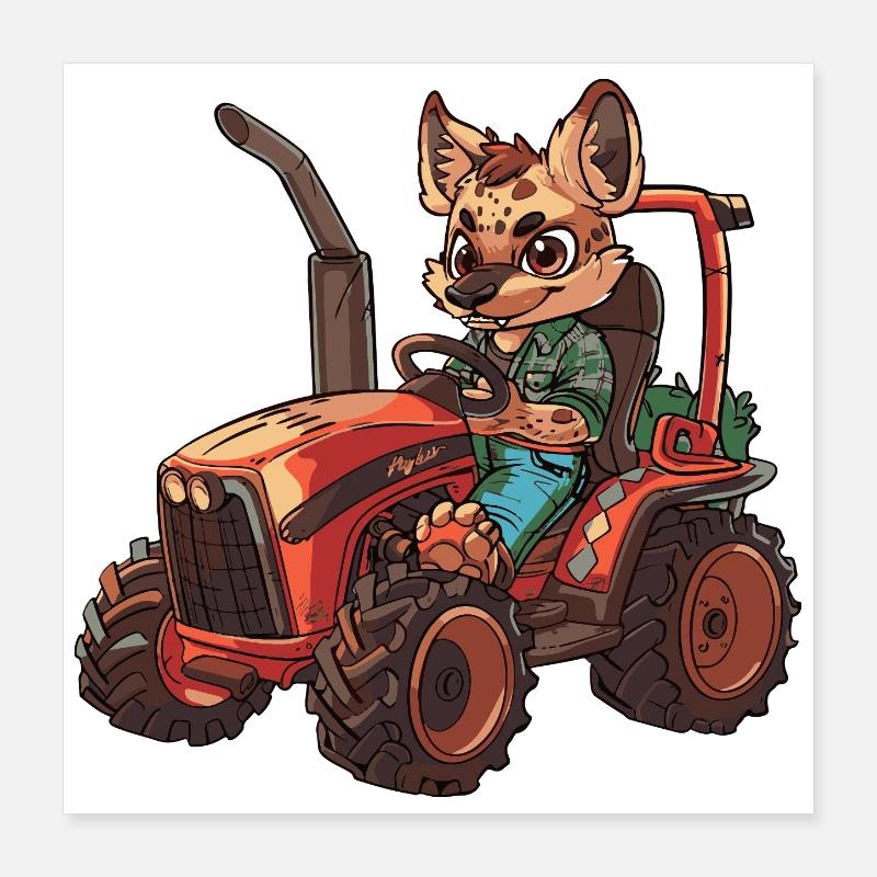 Hyène Tractor Farmer Poster 40 x 40 cm