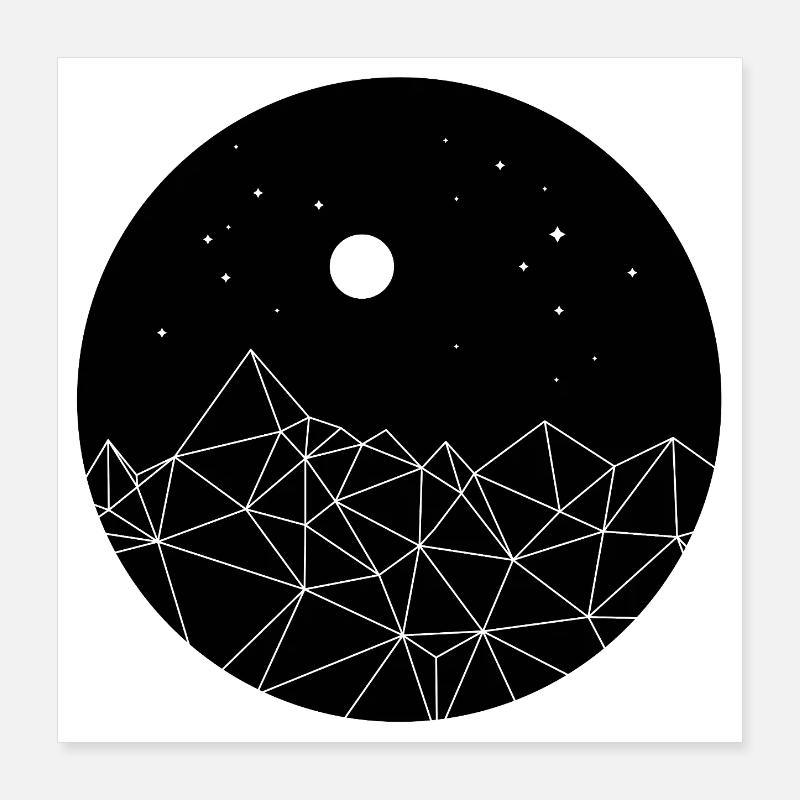 Minimal Mountains Night Nature Aesthetic Poster 40x40 cm