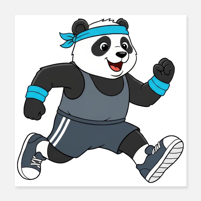 Marathon de jogging de panda animé mignon Poster 40 x 40 cm