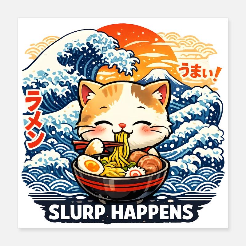 Un ramen, c’est un « slurp de chat » Poster 40 x 40 cm