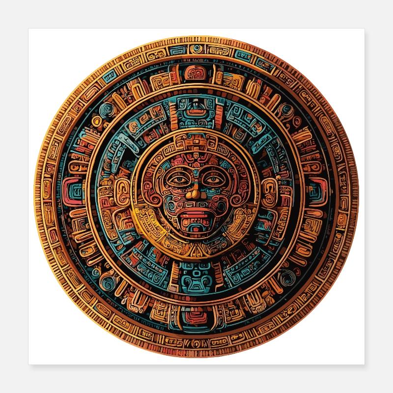 Aztekischer Sonnenstein Mandala Poster 40x40 cm