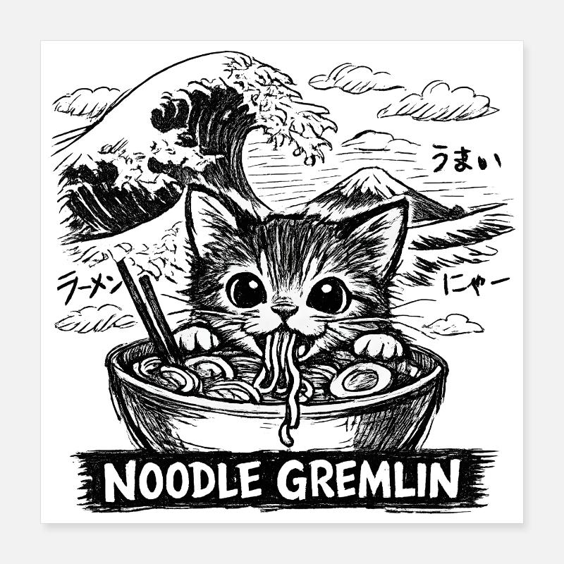 Anime Ramen de chat Poster 40 x 40 cm