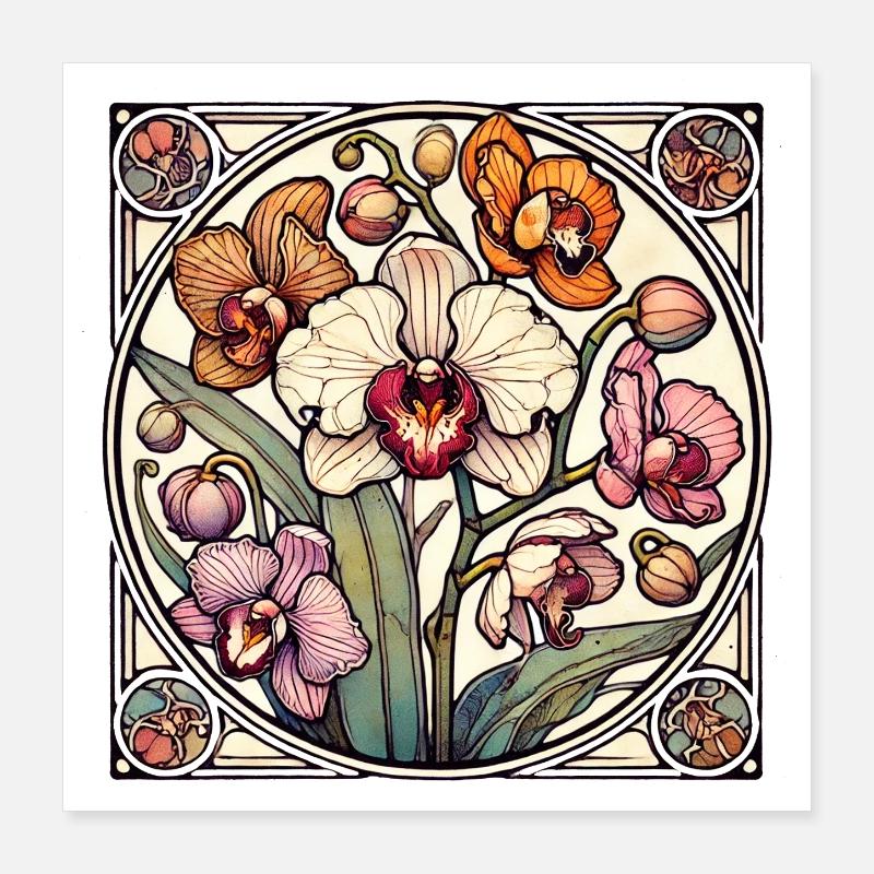 Cercle de vitrail d’orchidées Poster 40 x 40 cm