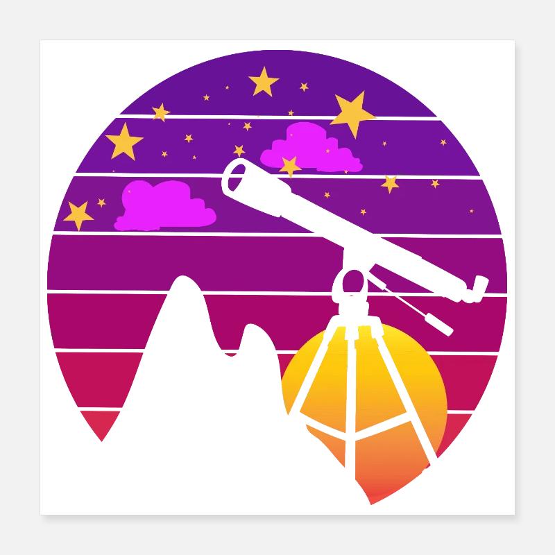 Retro Astronomy Telescope Sunset Poster 16" x 16" (40x40 cm)