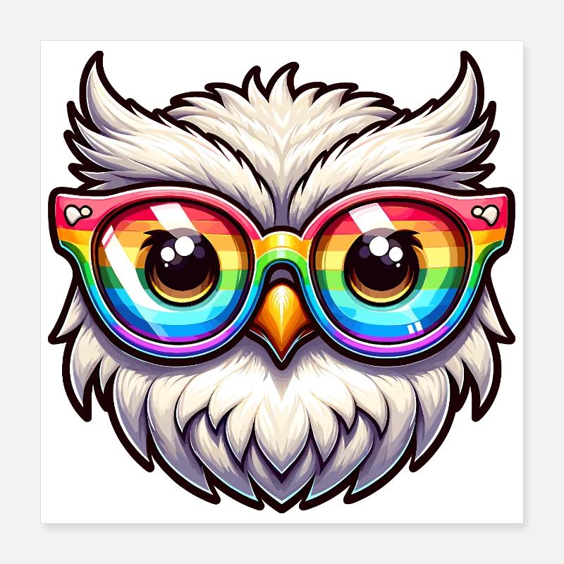 Regenbogen Eule Brille Poster 40x40 cm